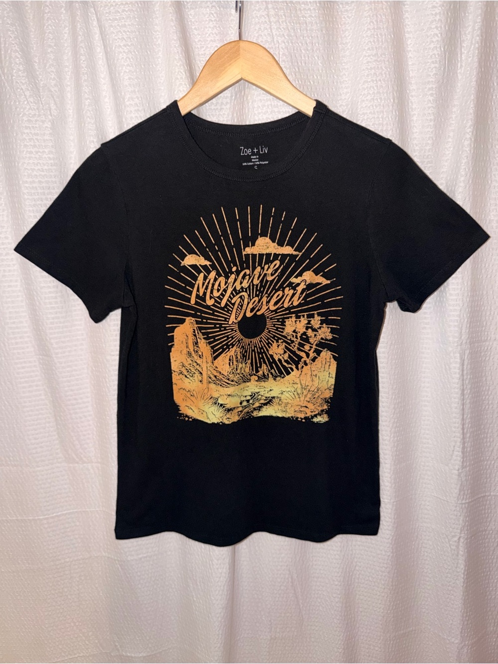 Zoe + Liv Mojave Desert Graphic Tee Shirt Black Size S Retro Sun Vintage Style